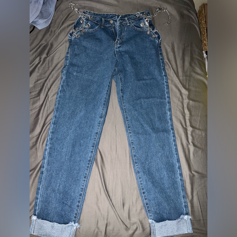 SHEIN Chain Straight Leg Jeans